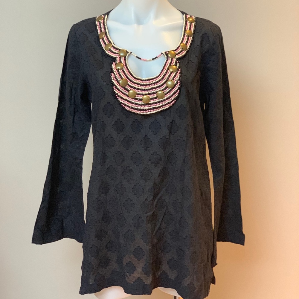 VIX - Black Bathing suit coverup w/ Multi-color Beaded Neckline